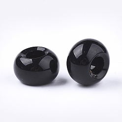 Черный Стеклянные шампала бусины, бусины с большим отверстием, рондель, чёрные, 15x10 мм, отверстие : 5~6.4 мм
