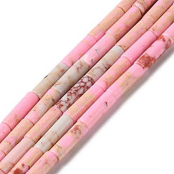 Pink Синтетические окрашенные нити императорской яшмы, колонка, розовые, 4~4.5x13~14 мм, отверстие : 1.2 мм, около 27~29 шт / нитка, 14.72''~14.96'' (37.4~38 см)