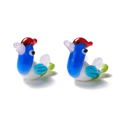 Blue Handmade Lampwork Beads, Mandarin Duck, Blue, 28~29x11.5x17.5~19mm, Hole: 0.9~1.4mm