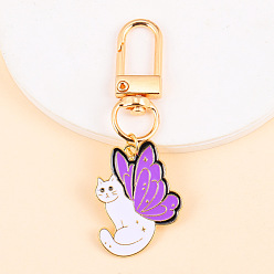 Butterfly Punk Style Alloy Enamel Pendant Keychain, for Bag Car Pendant, Golden, Butterfly, 6~7cm