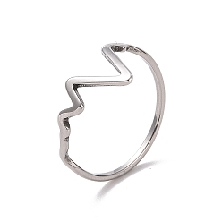 Stainless Steel Color 201 Stainless Steel Wave Finger Ring for Women, Stainless Steel Color, US Size 6 1/2(16.9mm)
