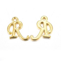 Letter R Golden Plated Alloy Letter Pendants, Rack Plating, Cadmium Free & Lead Free, Letter.R, 14x10x2mm, Hole: 1.5mm