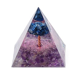 Amethyst Orgonite Pyramid Resin Energy Generators, Reiki Natural Amethyst Chips Tree of Life for Home Office Desk Decoration, 50mm