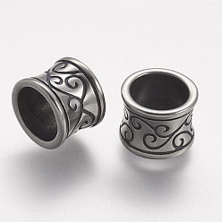 Antique Silver 304 Stainless Steel Beads, Column, Large Hole Beads, Antique Silver, 11.5x9mm, Hole: 8.5mm