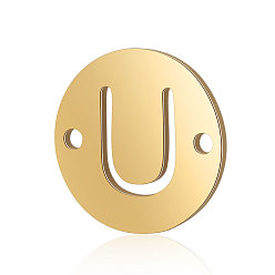 Letter U Titanium Steel Links connectors, Flat Round with Letter, Golden, Letter.U, 12x0.8mm, Hole: 0.8mm