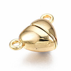 Chapado en Oro Real 18K Cierres magnéticos de latón con bucles, sin níquel, corazón, real 18 k chapado en oro, 9.5x15x6 mm, agujero: 1.5 mm