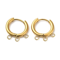 Golden Ion Plating(IP) 304 Stainless Steel Huggie Hoop Earring Findings, with 316 Surgical Stainless Steel Pin & 3-hole Loops, Golden, 16.5x16.5x2.5mm, Hole: 1.6~1.8mm