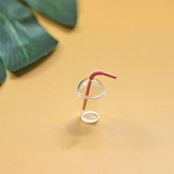 Flamingo Mini Resin Blank Beverage Cup, with Dome Lid & Straw, for Dollhouse Accessories, Pretending Prop Decorations, Flamingo, 9~14x21mm
