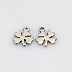 Stainless Steel Color Four Leaves Clover 304 Stainless Steel Charms, Stainless Steel Color, 10x8x1mm, Hole: 1mm