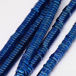 Azul Chapado Electroplate no magnéticas de hematita sintética hebras de cuentas, hexágono, Grado A, azul chapado, 4x1 mm, agujero: 1 mm, sobre 400 unidades / cadena, 16 pulgada