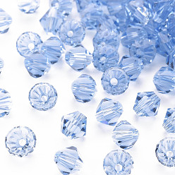 Bleu Bleuet Imitation 5301 perles de bicône, verre transparent perles à facettes, bleuet, 6x5mm, Trou: 1.3mm, environ 288 pcs / sachet 
