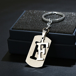 Letter F 201 porte-clés en acier inoxydable, porte-clés étiquette de chien, avec porte-clés en fer plaqué platine, rectangle avec lettre fractionnée, letter.f, 10.5 cm