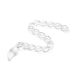 Silver Brass Chains Extender, with Leaf Charms, Silver, 59x3mm