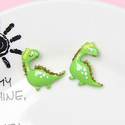 Lime Green Opaque Reisn Decoden Cabochons, Dinosaur with Glitter Powder, Lime Green, 20x21mm