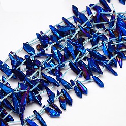 Azul Electroplate de piedras preciosas perlas de cristal de cuarzo natural hebras, pepitas, azul chapado, azul, 10~20x4~8x3~8 mm, agujero: 1 mm, sobre 25 unidades / cadena, 15.74 pulgada