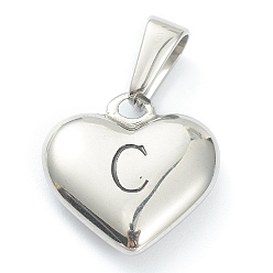 Letter C 304 подвески из нержавеющей стали, сердце с черной буквой, цвет нержавеющей стали, letter.c, 16x16x4.5 мм, отверстие : 7x3 мм