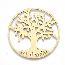 Golden Aluminium Filigree Joiners Links, Laser Cut Filigree Joiners Links, Flat Round with Tree of Life, Golden, 50x1mm