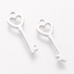 Stainless Steel Color 201 Stainless Steel Pendants, Heart Key, Stainless Steel Color, 19.5x6x1.1mm