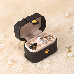Noir Boîtes de rangement de bijoux en similicuir rectangle pu, étui de voyage portable avec fermoir à pression, pour porte-boucles d'oreilles, cadeau pour les femmes, noir, 3.9x6.5x4.7 cm