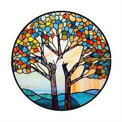 Coloré Décorations pendentif arbre de vie en acrylique, pour les décorations suspendues aux fenêtres, plat rond, colorées, 150mm