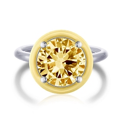 Желтый Родиевое покрытие 925 кольца из стерлингового серебра, кольцо с камнем, Реальная платина, с эмалью и цирконием для женщин, плоско-круглые, желтые, 1.8 мм, размер США 7 (17.3 мм)