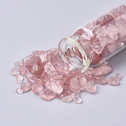 Quartz Fraise Bouteille en verre qui souhaitent, pour la décoration de pendentif, avec perles de quartz et fraises à l'intérieur et bouchon en liège, 22x71mm