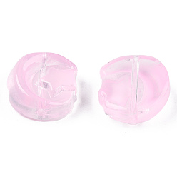 Pink Transparent Spray Painted Glass Beads, Moon with Star, Pink, 14x12.5x5mm, Hole: 1mm