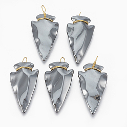 Non-magnetic Hematite Non-magnetic Synthetic Hematite Pendants, with Golden Tone Brass Findings, Arrows, 46x24~25x9mm, Hole: 5~6x4~5mm