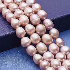 Bisque Natural Cultured Freshwater Pearl Beads Strands, Dyed, Potato, Bisque, 9~12x8.5~9mm, Hole: 0.5mm, about 36~39pcs/strand, 14.96~15.35 inch(38~39cm)
