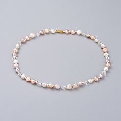 Doré  Colliers de perles de culture d'eau douce, avec des perles à facettes en verre rondelle, perles en laiton et fermoirs à vis, boîte en carton, or, 16.3 pouce (41.5 cm)