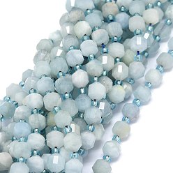 Aguamarina Perlas naturales de color turquesa hebras, con granos de la semilla, facetados, bicono, cuentas de prisma de punta de doble terminación, 5~7x6 mm, agujero: 0.8 mm, sobre 48 unidades / cadena, 15.55 pulgada (39.5 cm)
