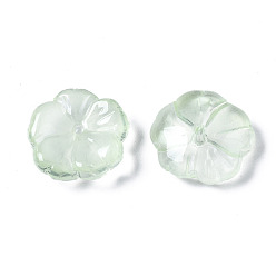 Vert Clair Perles de verre imitation jade peintes à la bombe transparentes, fleur, vert clair, 15x15x6mm, Trou: 1.2mm