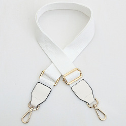 Blanc Large bandoulière réglable en coton de couleur unie, avec fermoir pivotant, pour les accessoires de remplacement de sac, or et de lumière, blanc, 88~145.5x3.7 cm