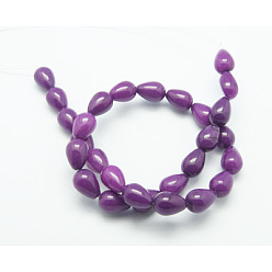 Purple Natural Jade Beads Strands, Natural White Jade, Dyed, Teardrop, Purple, 12~14x10mm, Hole: 1.3mm, 28pcs/strand, 15.35 inch