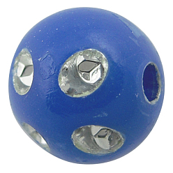 Royal Blue Opaque Acrylic Beads, Metal Enlaced, Round, Royal Blue, 8mm, Hole: 2mm, about 2300pcs/500g