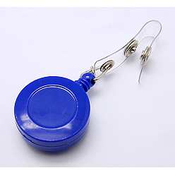 Blue Plastic Retractable Badge Reel, Card Holders, with Iron Findings, Round, Blue, Size: about 32mm wide, 80mm long, 15mm thick