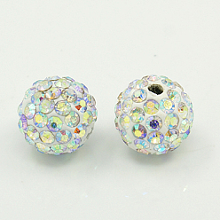 Crystal AB Polymer Clay Rhinestone Beads, Grade A, Round Pave Disco Ball Beads, Crystal AB, 10mm, Hole: 1.5mm