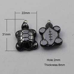 Black Non-magnetic Hematite Pendants, Grade A, with Iron Findings, Tortoise, Black, 31x22x8mm, Hole: 2mm