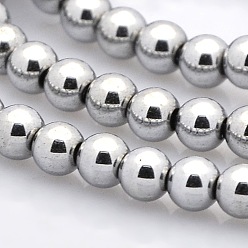 Silver Plated Round Non-magnetic Synthetic Hematite Beads Strands, Silver Plated, 4mm, Hole: 1mm, about 100pcs/strand, 15.7 inch