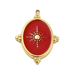 Red 304 Stainless Steel Pendants, with Enamel, Oval with Star Charm, Golden, Red, 24x18x2mm, Hole: 1.4mm