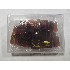 Chocolate Imitation Jade Glass Cabochons, with Word, Rectangle, Chocolate, 20x15x6mm, 25pcs/bag, 1bag/Box
