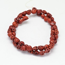 Indian Red Dyed Synthetic Turquoise Bead Strands, Skull, Indian Red, 10x8x10mm, Hole: 1mm, about 38~40pcs/strand, 15~15.5 inch