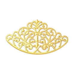 Золотой Железа филигранной столяры, гравированные металлические украшения, корона цветок, золотые, 40x65.5x1 мм