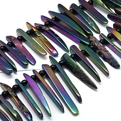 Multi-color Plated Electroplated Natural Agate Bead Strands, Tusk Shape, Multi-color Plated, 20~70x4~16x6~9mm, Hole: 2mm, about 32~35pcs/strand, 15.7 inch(40cm)