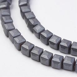 Non-magnetic Hematite Non-magnetic Synthetic Hematite Beads Strands, Frosted, Cube, 4x4x4mm, Hole: 1mm, about 103pcs/strand, 15.74 inch
