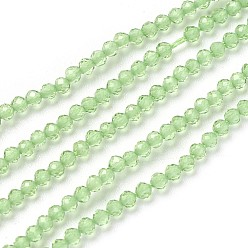 Vert Clair Chapelets de perles en verre transparentes  , facette, ronde, vert clair, 2mm, Trou: 0.5mm, Environ 164~182 pcs/chapelet, 14.8~15.7 pouce (37.5~40 cm)