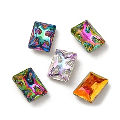 Mixed Color Glass Rhinestone Cabochons, Point Back & Back Plated, Faceted, Rectangle, Mixed Color, 14x10x5.5mm