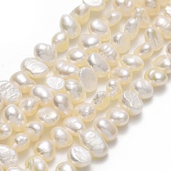 Lino Hilos de perlas de agua dulce cultivadas naturales, dos lados pulidos, lino, 4.5x5~7x3~3.5 mm, agujero: 0.7 mm, sobre 71 unidades / cadena, 13.78'' (35 cm)