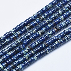Azul de Medianoche Hilos de cuentas de jaspe imperial natural, teñido, perlas heishi, Disco redondo plano, azul medianoche, 4x2~2.5 mm, agujero: 0.8 mm, sobre 175~180 unidades / cadena, 15.7 pulgada (40 cm)