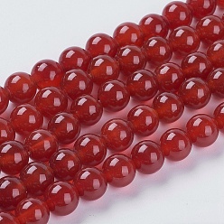 Rouge Foncé Perles naturelles cornaline brins, teint, ronde, rouge foncé, 8mm, Trou: 1mm